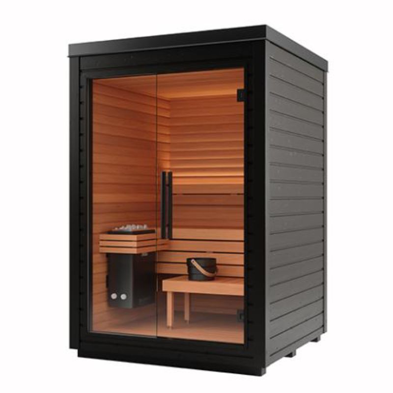 Auroom Black Mira Small 2 person sauna - front angle view