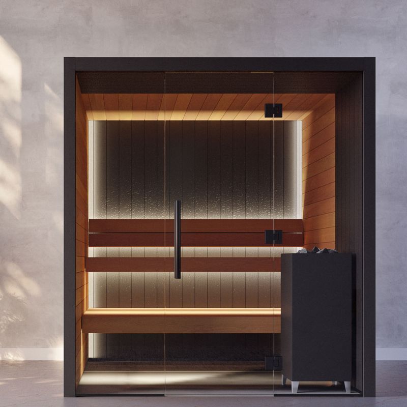 Auroom Vulcana Steam Sauna - front view with lighting