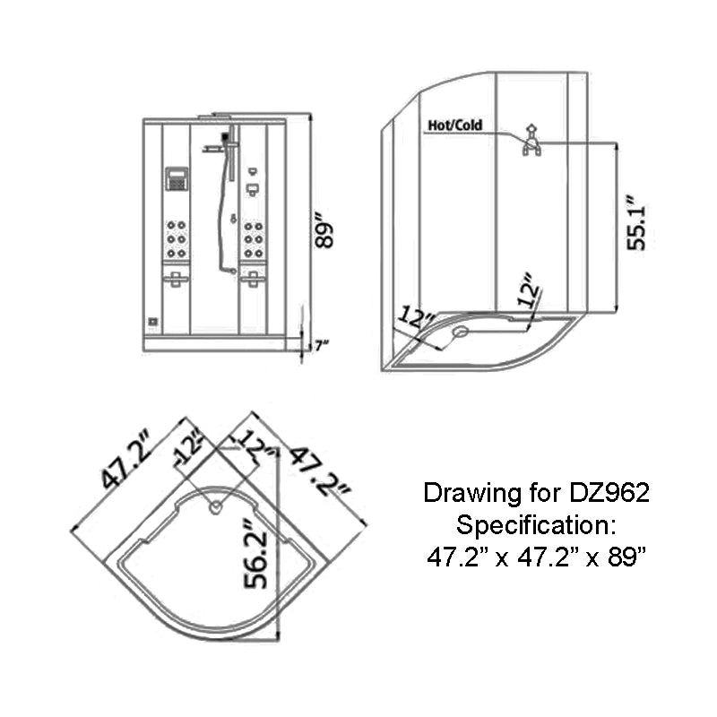 Ariel Platinum DZ962F8 White free standing luxury steam shower - specs