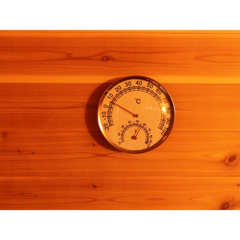 SunRay Denali HL400DS Outdoor Home Sauna - close up view of the hygrometer.