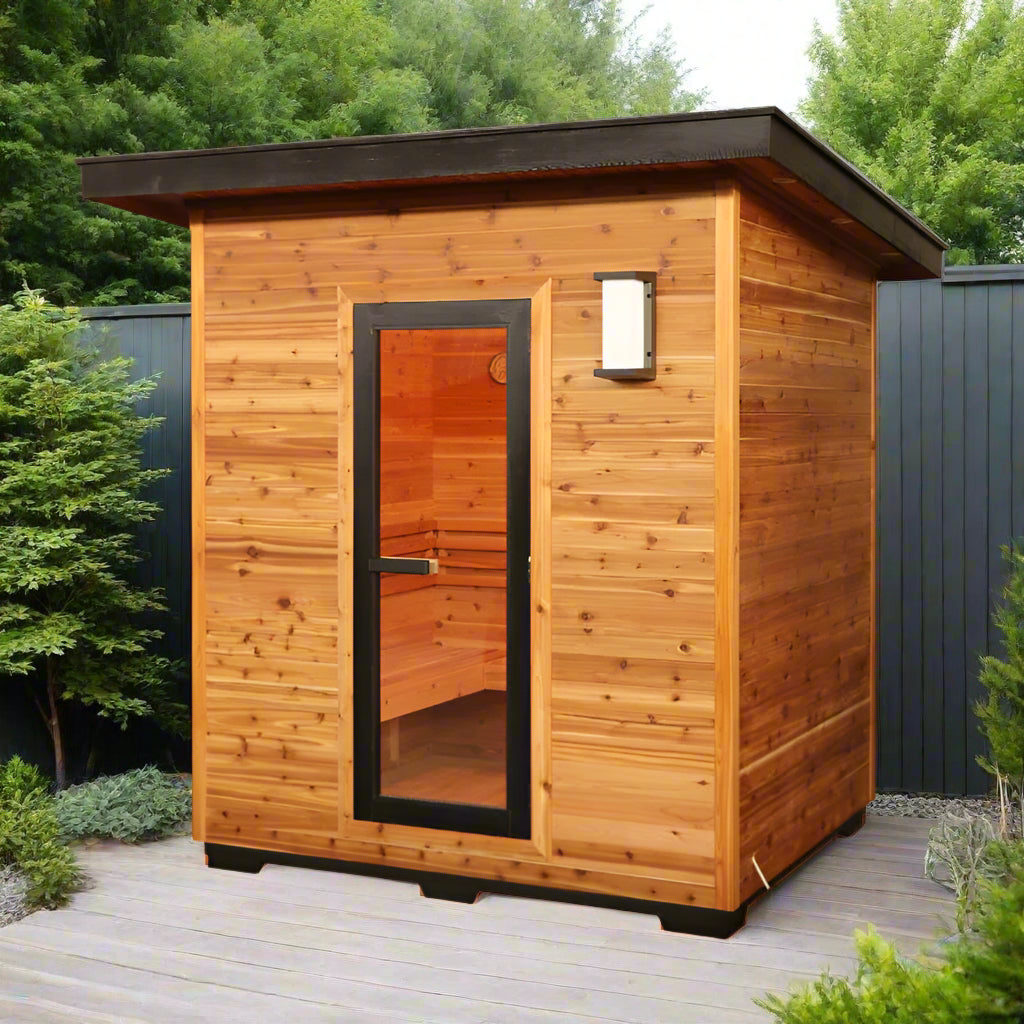 SunRay Denali HL400DS Outdoor Home Sauna - full view on a patio