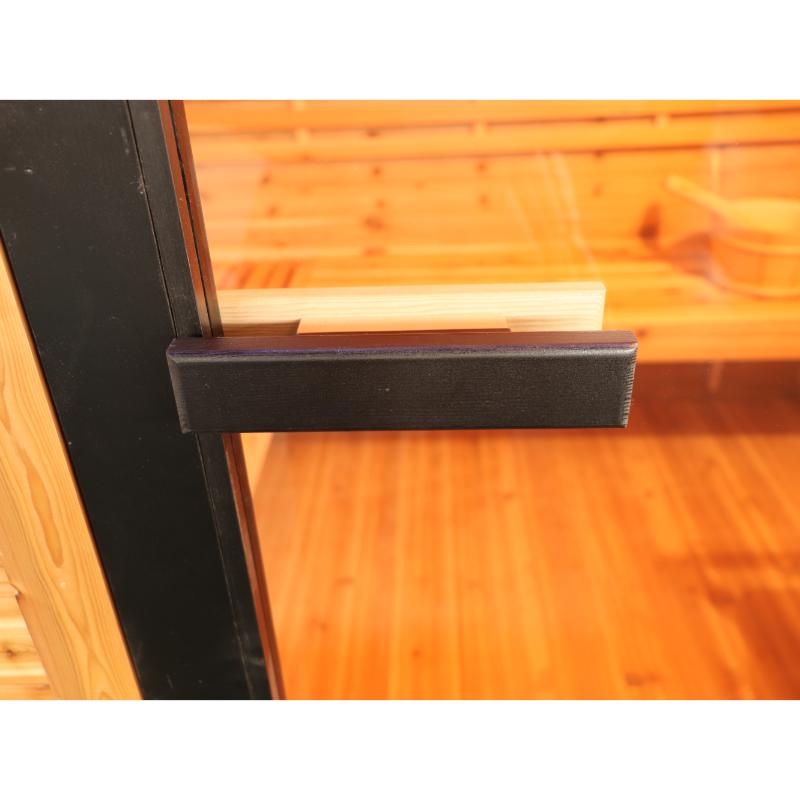 SunRay Denali HL400DS Outdoor Home Sauna - close up view of the metal black door handle