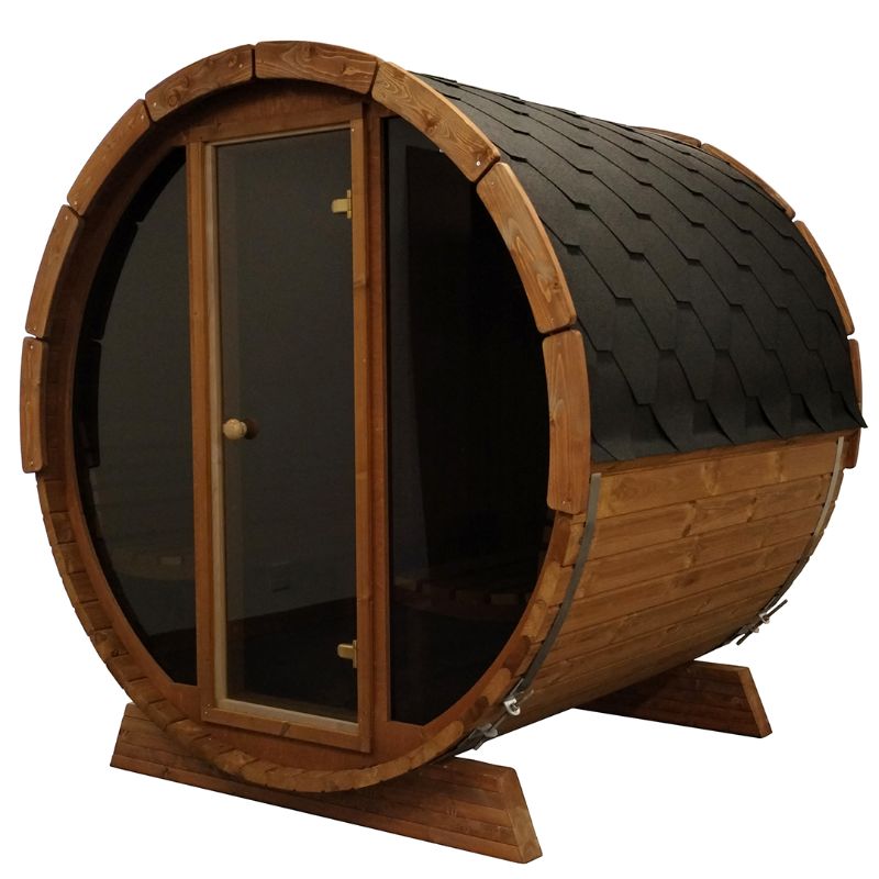 SaunaLife Ergo Barrel Sauna Model E7W | 4 Person Outdoor Sauna with Window
