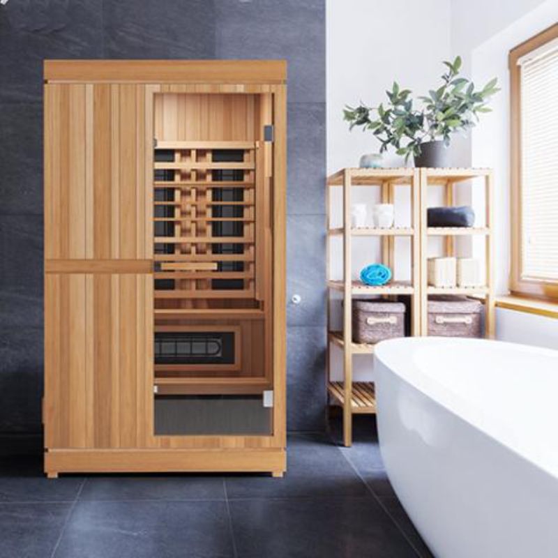 Finnmark Trinity 2-Person Hybrid Home Sauna - in a bathroom