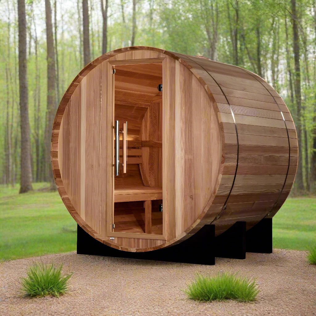 St. Moritz Barrel Sauna GDI-B002-01 - front angled view