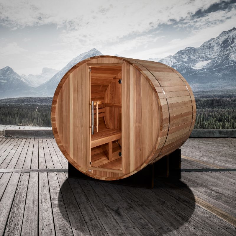 St. Moritz Barrel Sauna GDI-B002-01 - in front of mountains