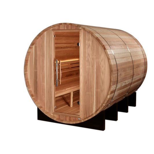 Golden Designs - Klosters Barrel Sauna GDI-B006-01 - front angled view