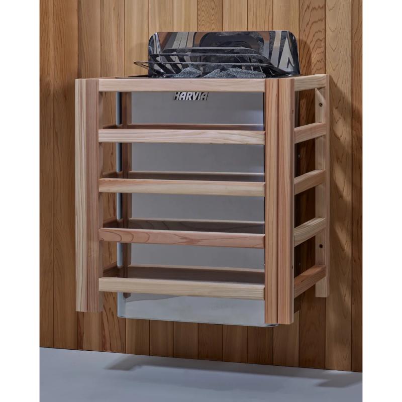 Alberg 3 Person Outdoor Steam Sauna - wall heater installed with guard around it