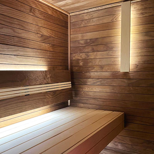 Flexible LED Sauna Light Kit - installed behind bench back and wall feature