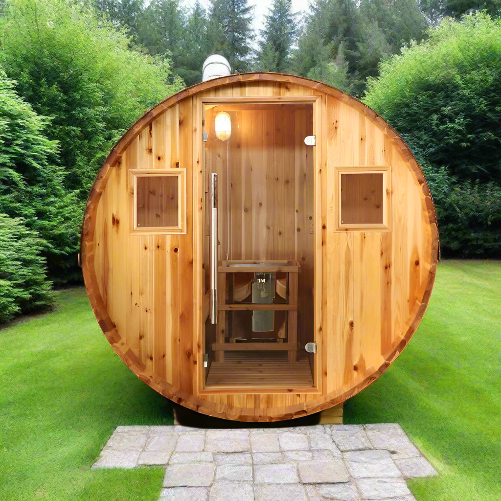 Solace Barrel Sauna - direct front view