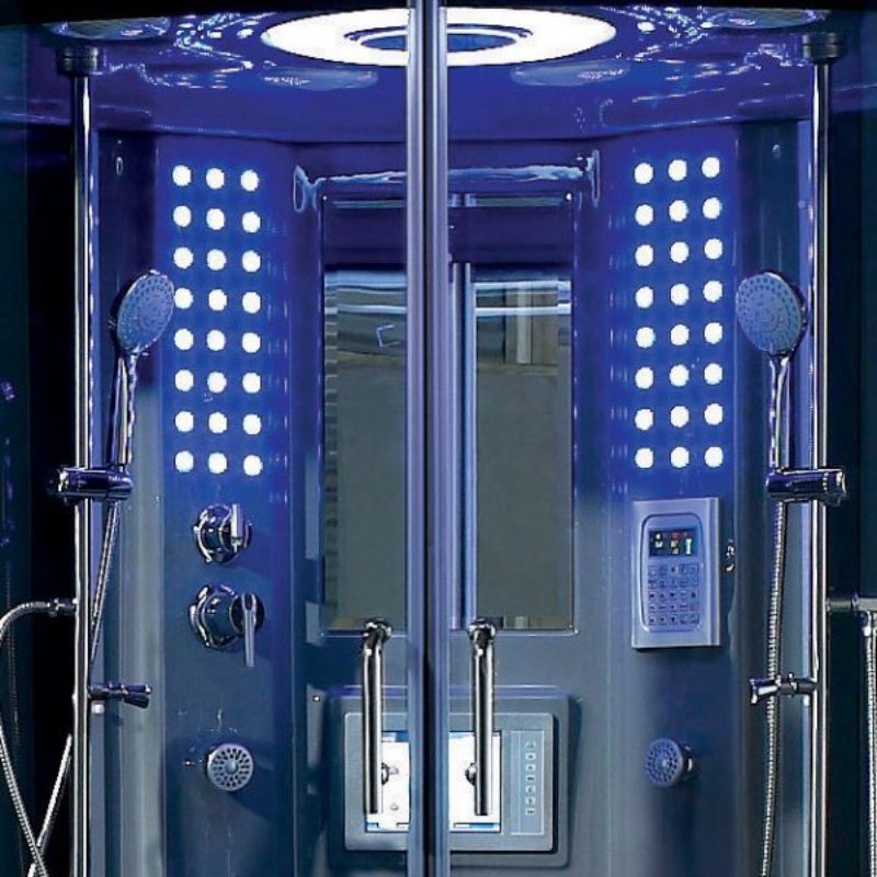 Maya Bath Valencia Steam Shower & Tub Combo - grey lighting turned on