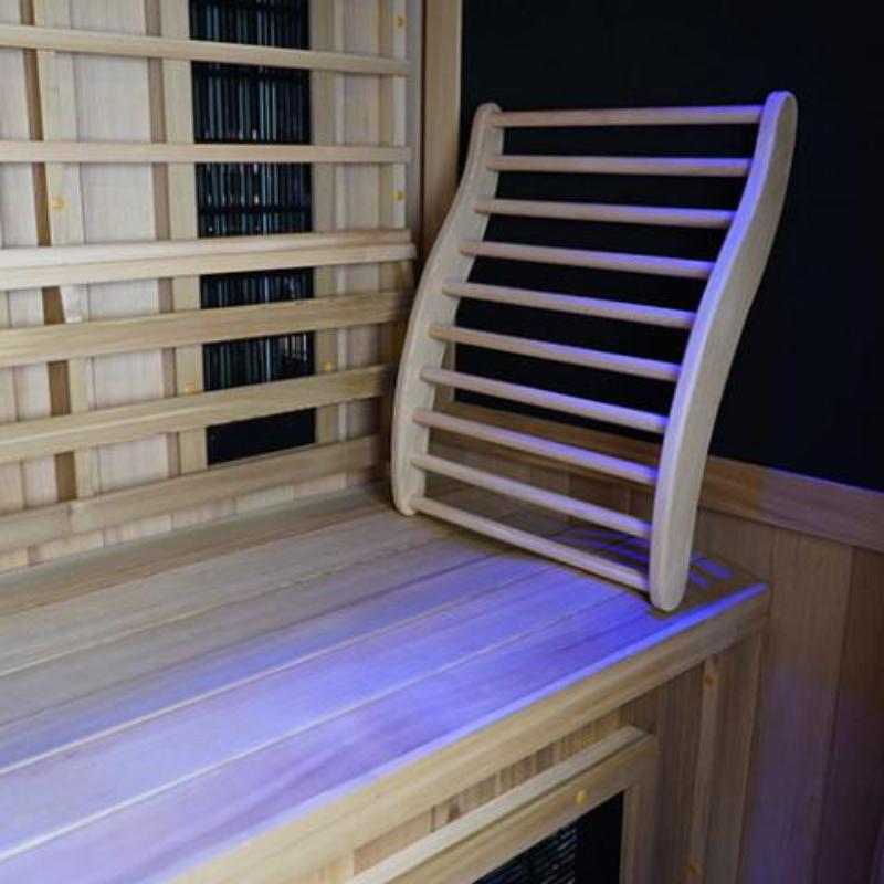 Ergonomic Cedar Backrest in a sauna
