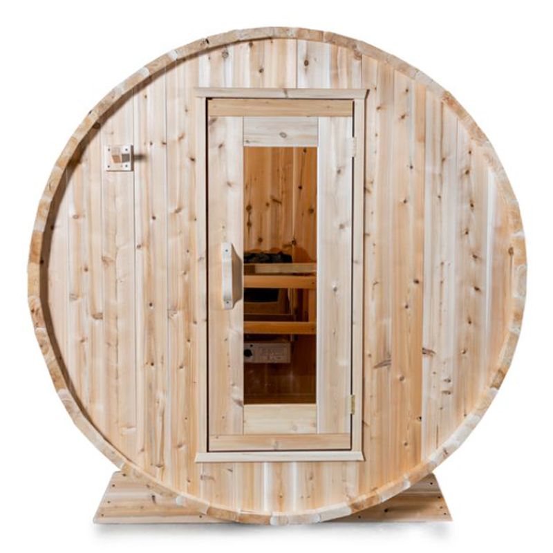 Dundalk Harmony 4 Person Barrel Sauna - front view, exterior