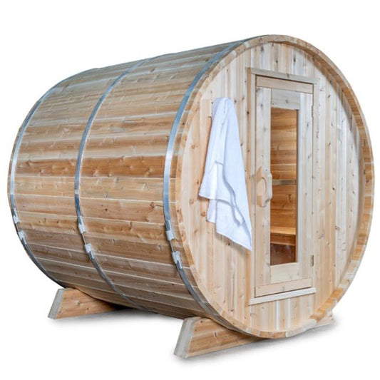 Dundalk Harmony 4 Person Barrel Sauna - exterior angled