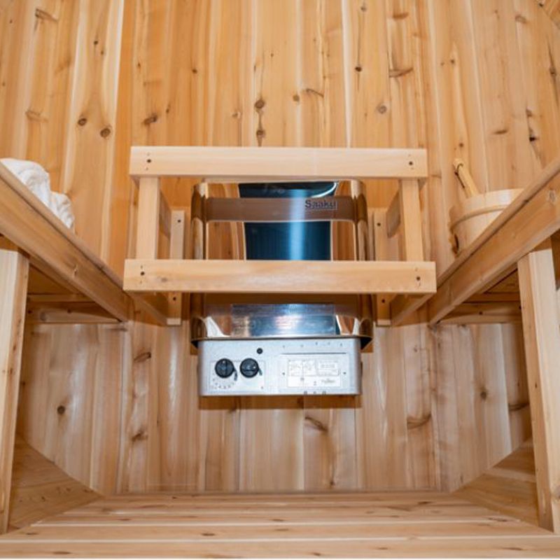 Dundalk Harmony 4 Person Barrel Sauna - view of controls on wall-mounted heater