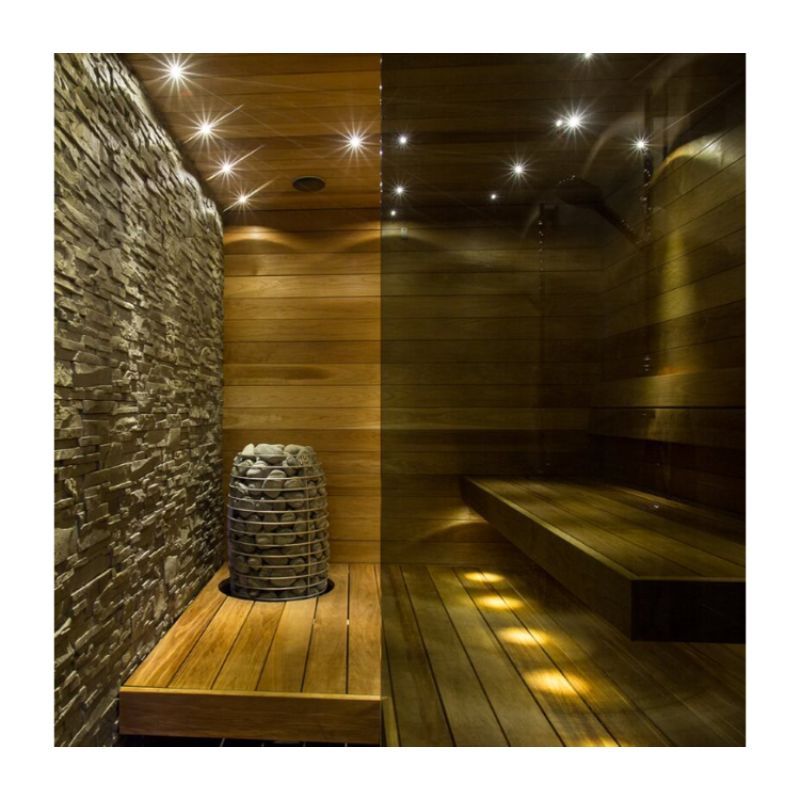 HUUM 9 kW Sauna Heater -HIVE Mini Series - in use with soft light