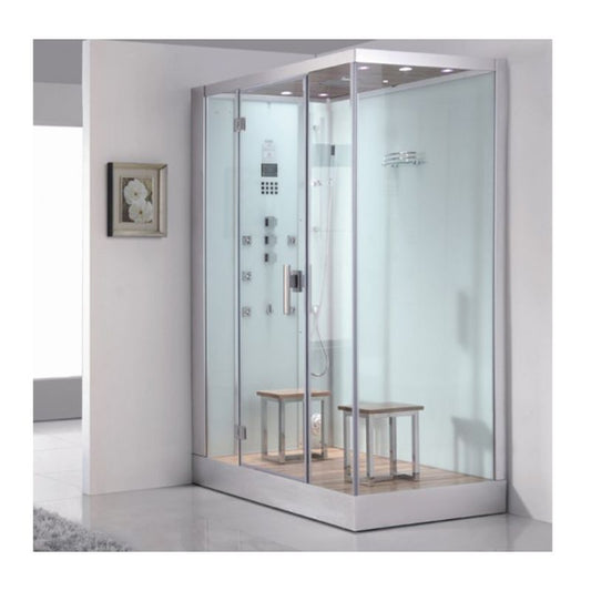 Ariel Platinum DZ961F8 - 59 x 35 Tranquil 6 kW Walk-in Steam Shower - rectangular corner shower