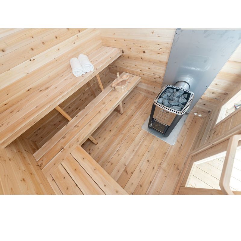 Dundalk LeisureCraft Georgian Outdoor 6 Person Steam Sauna - top view down of benches and heater