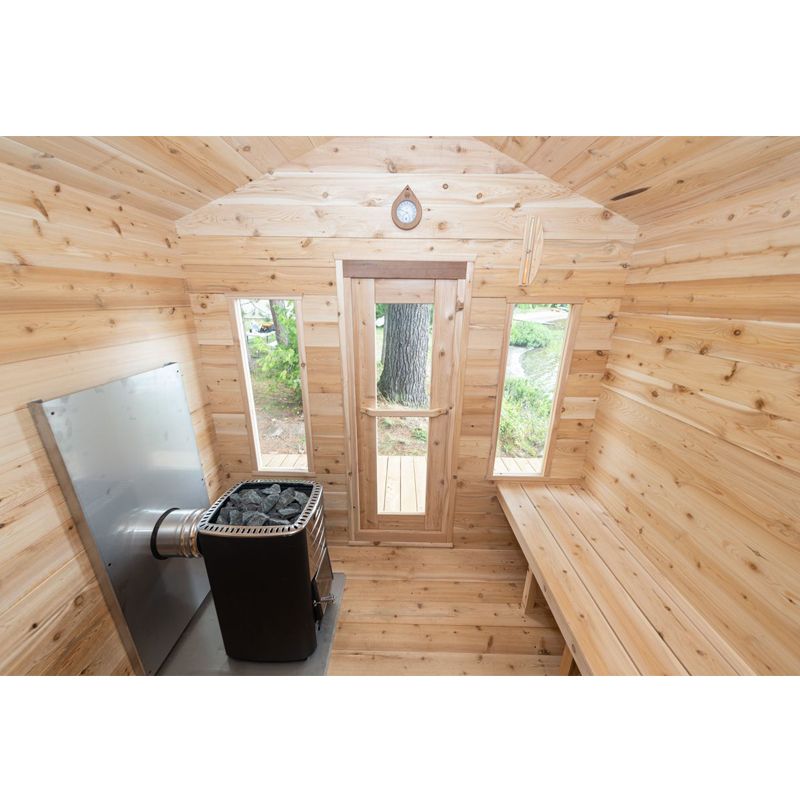 Dundalk LeisureCraft Georgian Outdoor 6 Person Steam Sauna - view of door and windows from inside