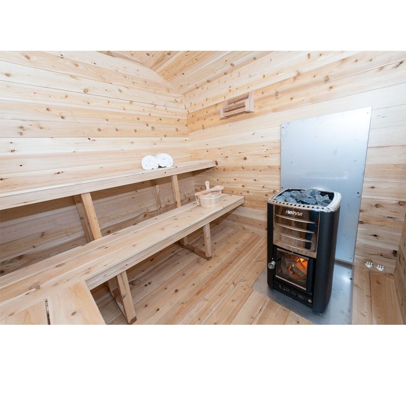 Dundalk LeisureCraft Georgian Outdoor 6 Person Steam Sauna - - view of double benches and sauna heater
