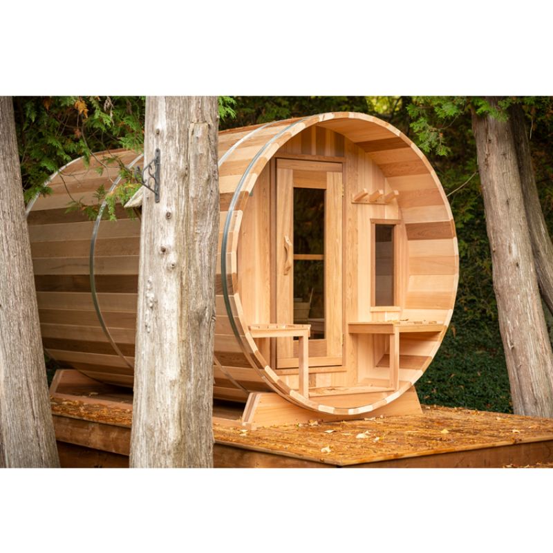 Dundalk LeisureCraft Tranquility Barrel Sauna CTC2345H - in the trees