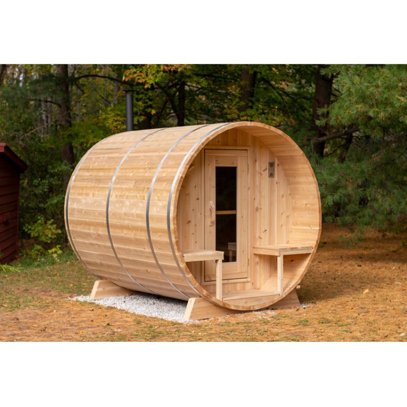 Dundalk Serenity Barrel Sauna CTC2245W - in the yard