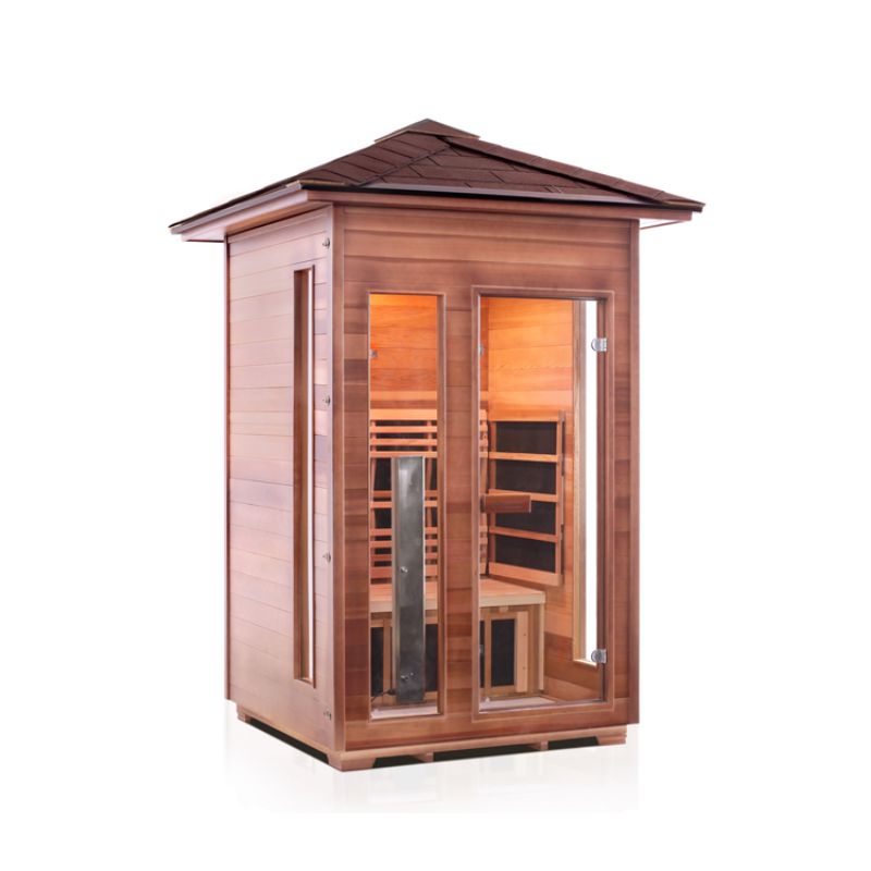 Enlighten Rustic 2 Person Infrared Sauna-Peak Roof