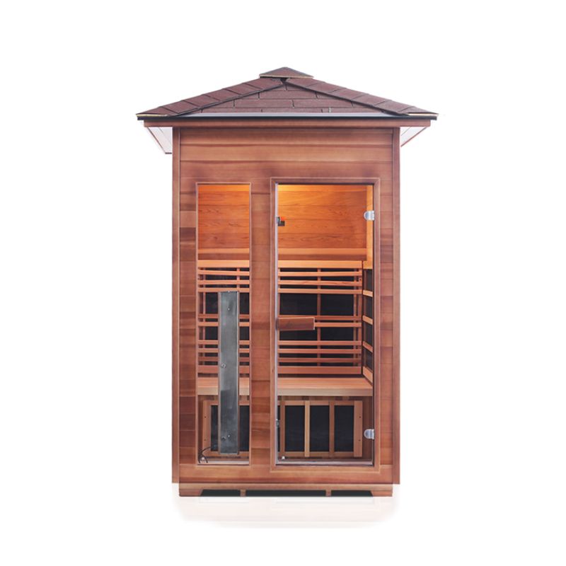Enlighten Rustic 2 Person Infrared Sauna-Peak Roof -Front