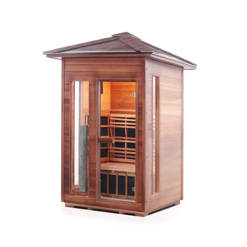 Enlighten Rustic 2 Person Infrared Sauna-Peak Roof