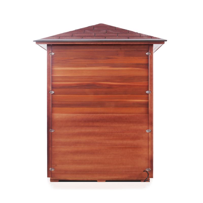 Enlighten Rustic 3 Person-Infrared Sauna-Peak Roof-Rear view