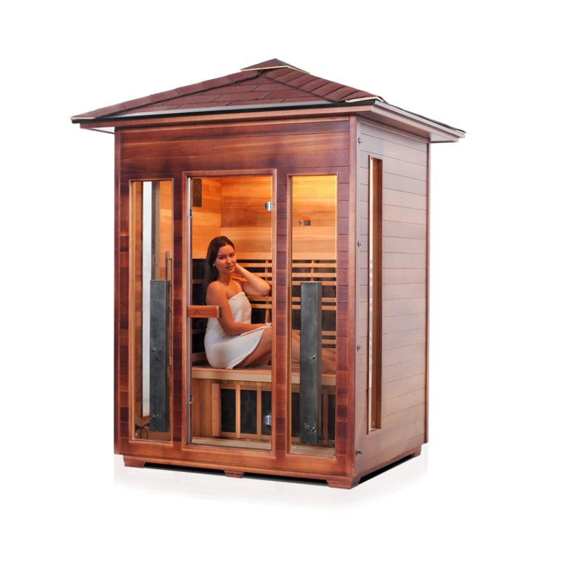 Enlighten Rustic 3 Person-Infrared Sauna-Peak Roof