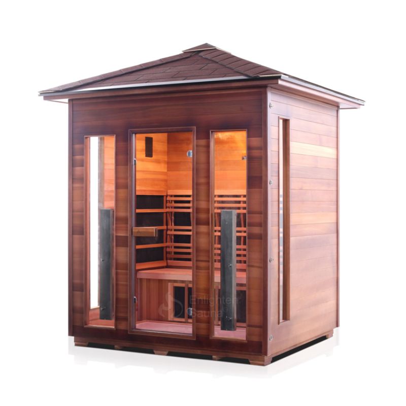 Enlighten Rustic 4 Person Infrared Sauna - Peak Roof