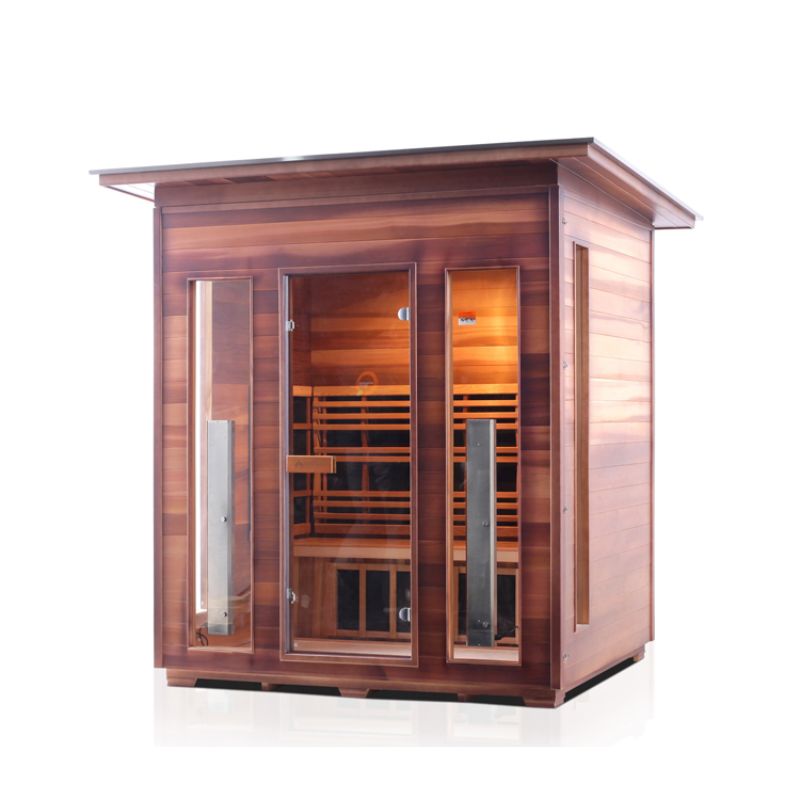 Enlighten Rustic 4 Person Infrared Sauna - Slope Roof