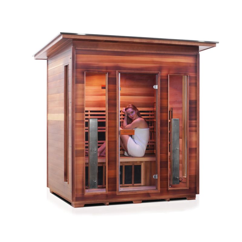 Enlighten Rustic 4 Person Infrared Sauna - Slope Roof