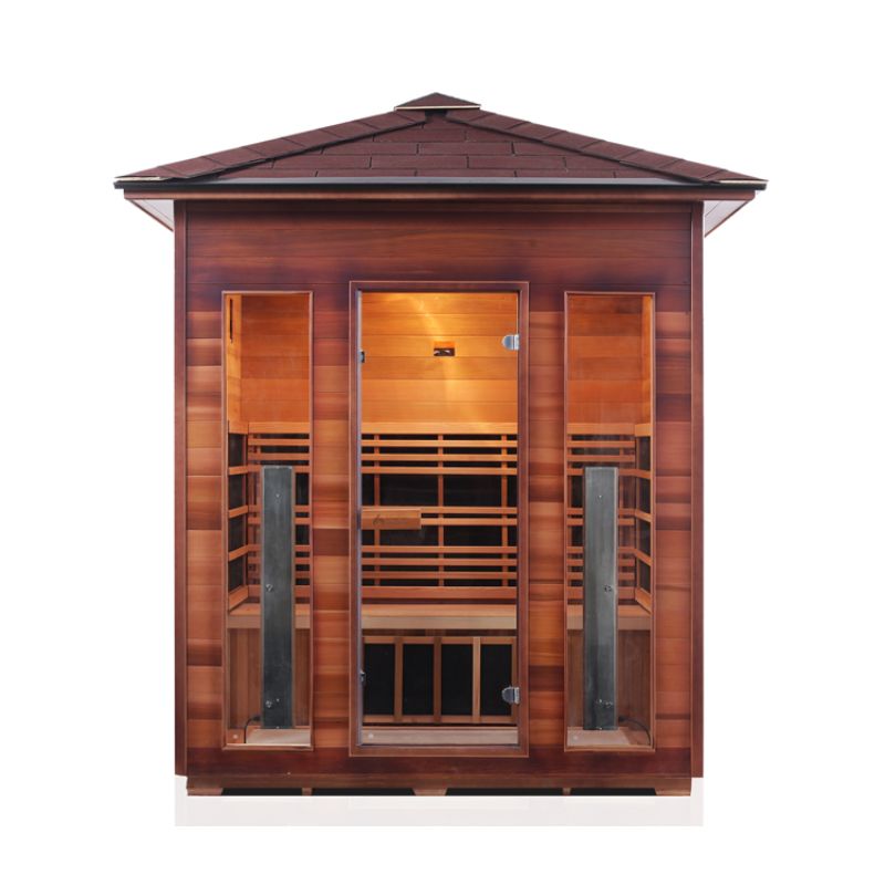 Enlighten Rustic 4 Person Infrared Sauna - Peak Roof