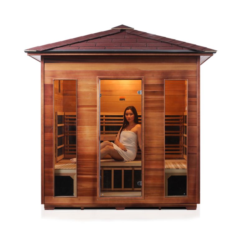 Enlighten Rustic 5 Person Infrared Sauna-Peak roof