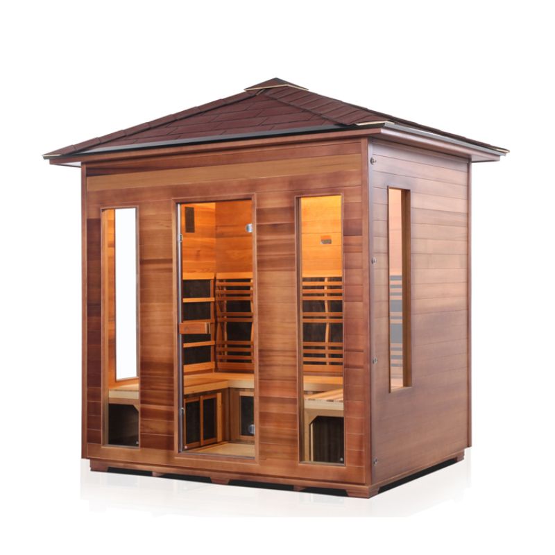 Enlighten Rustic 5 Person Infrared Sauna-Peak roof