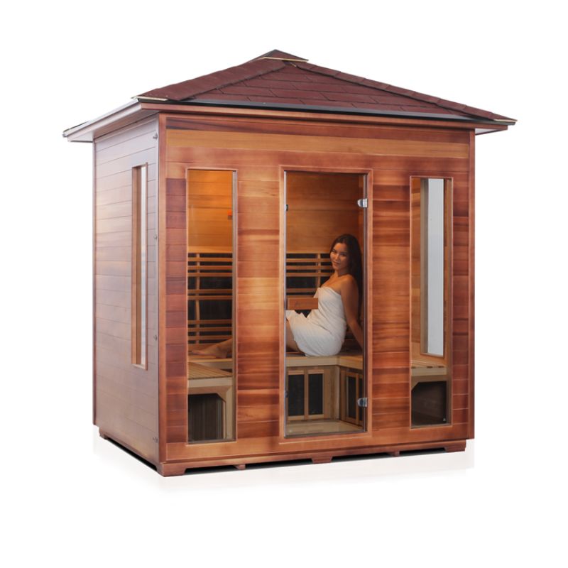 Enlighten Rustic 5 Person Infrared Sauna-Peak roof