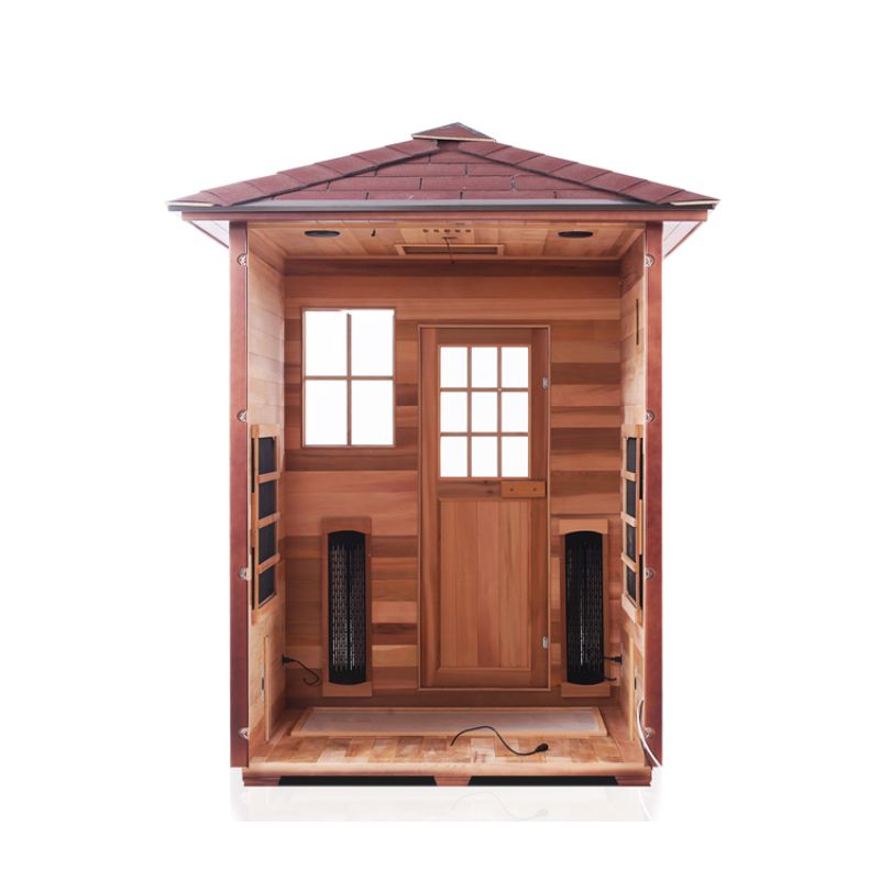 Enlighten Sierra 3 Person Infrared Sauna-Peak Roof-Interior view from back