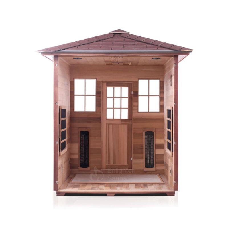 Enlighten Sierra 4 Person Infrared Sauna -Peak Roof-Interior with back removed
