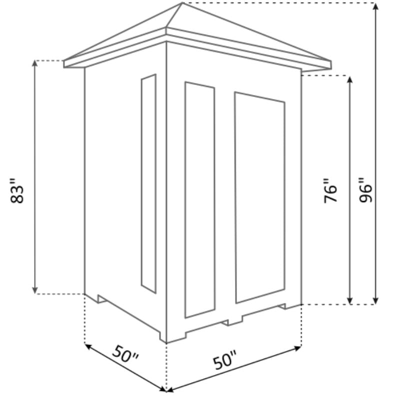 Enlighten Sunrise 2 Person Traditional Sauna - Peak Roof Specs