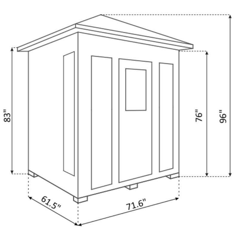 Enlighten Sunrise 4 Person Traditional Sauna - Peak Roof Specs