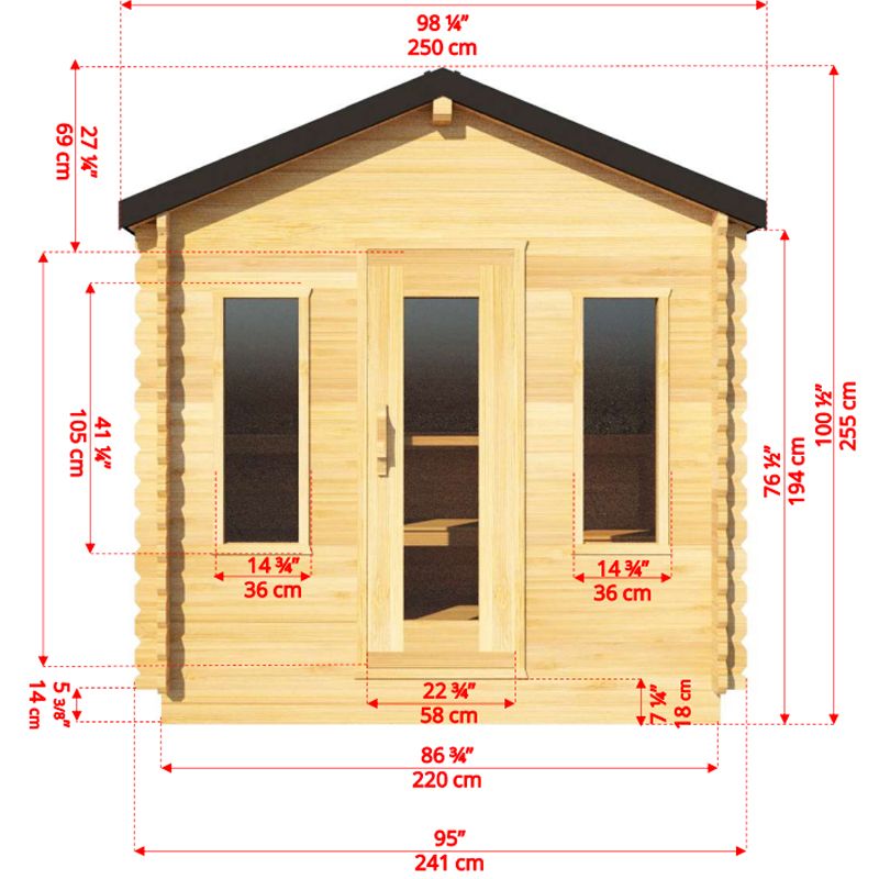 Dundalk LeisureCraft Georgian Outdoor 6 Person Steam Sauna - dimensions outline 1