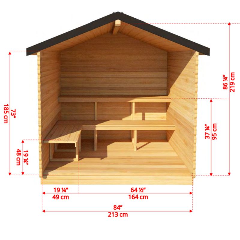 Dundalk LeisureCraft Georgian Outdoor 6 Person Steam Sauna - dimensions outline interior