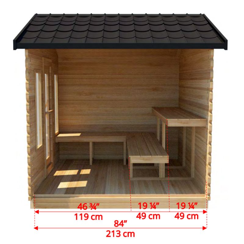 Dundalk LeisureCraft Georgian Outdoor 6 Person Steam Sauna - dimensions outline interior side cutaway
