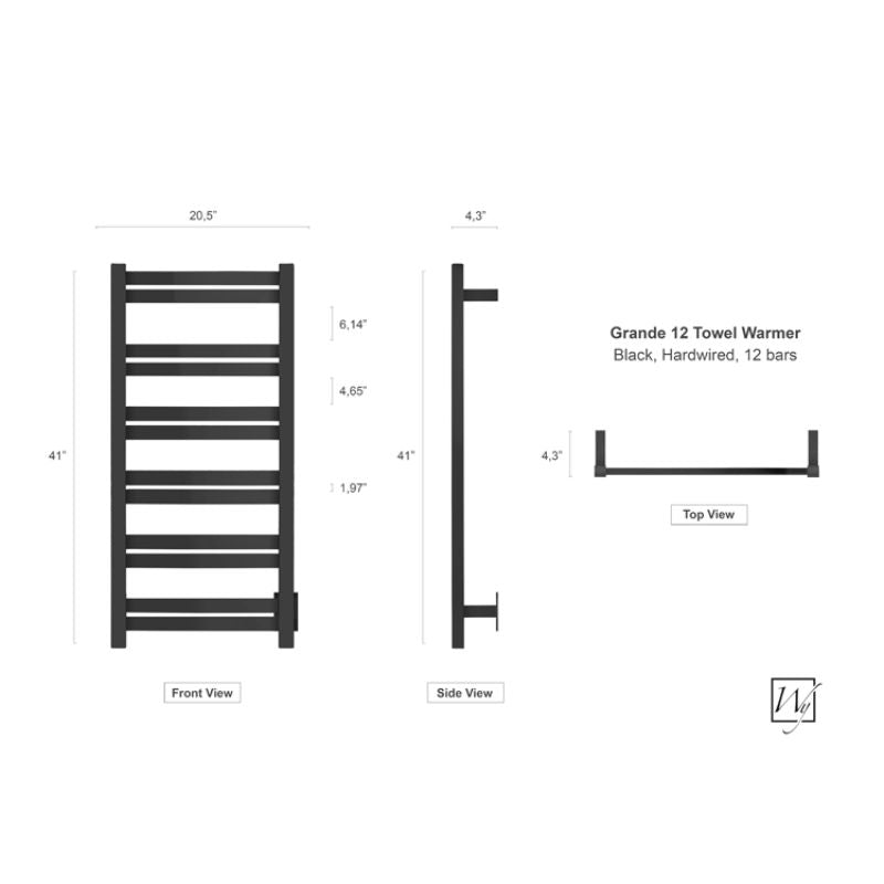 WarmlyYours Grande 12 TWS6-GRD12KH Towel Warmer-Black Finish