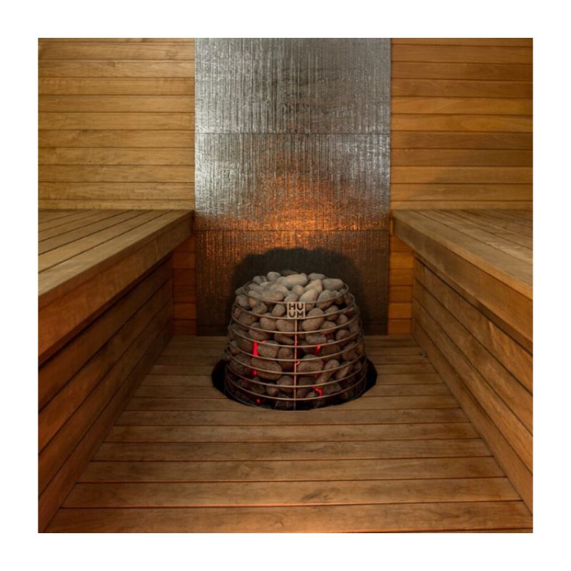 12 kW Electric Sauna Heater - showing the heater installed in the sauna floor