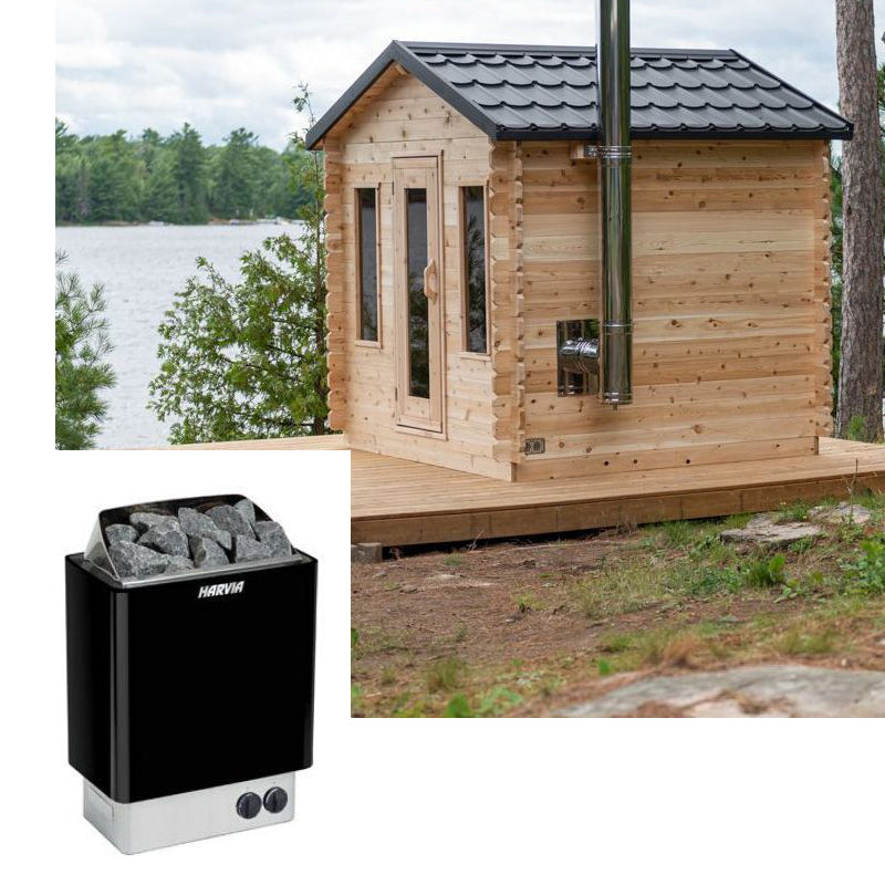 Dundalk LeisureCraft Georgian Outdoor 6 Person Steam Sauna - sauna cabin and electric heater