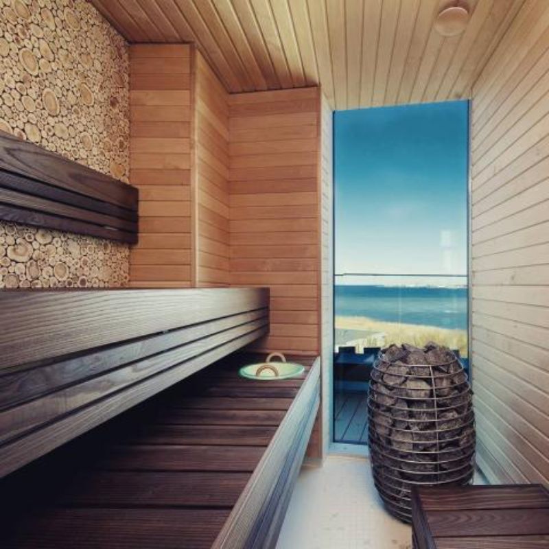 HUUM HIVE Mini HIVEMINI60-240/1 Electric Sauna Stove - in sauna next to window