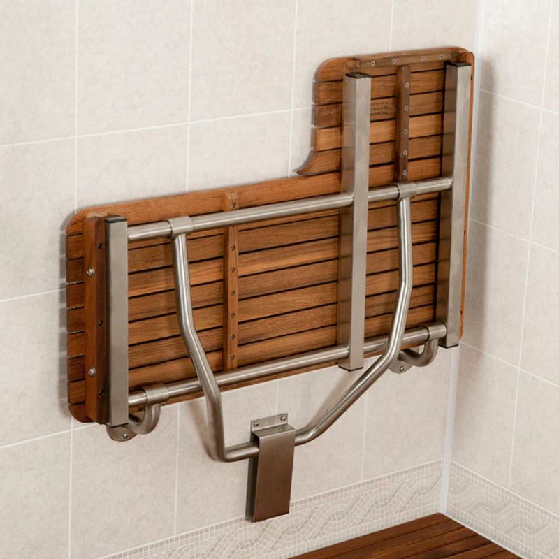 L-shaped Teak Shower Seat - ADA Compliant - right side folded up